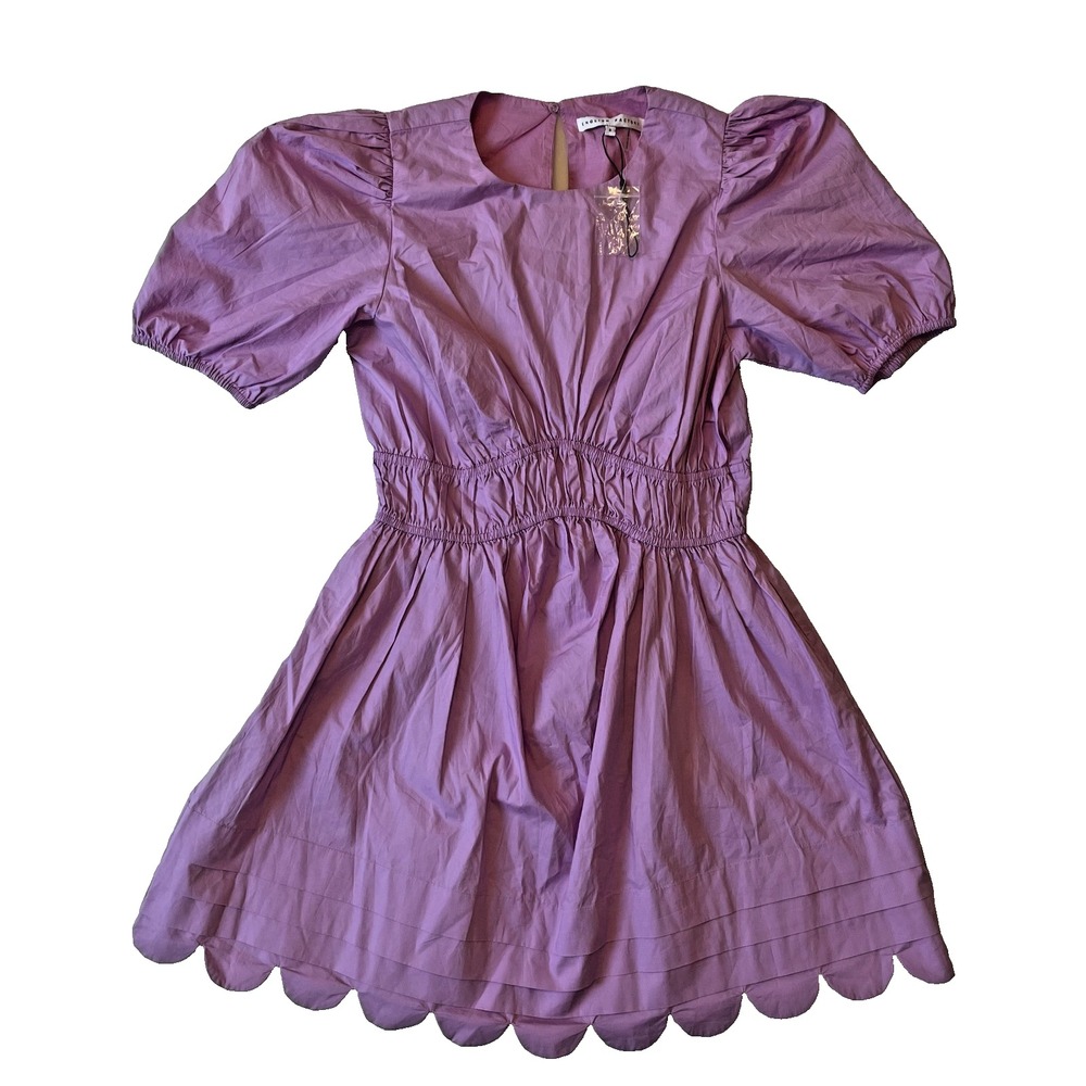 English Factory Puff Sleeve Shirred Waist Lilac Knee Length Dress, S
